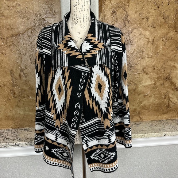 Rock & Roll Cowgirl Aztec Southwest Knit Cardigan Sweater Women's Medium Black - Picture 1 of 10